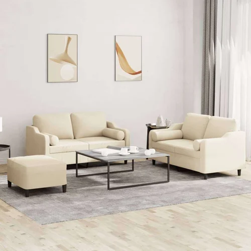  3-dijelni set sofa s jastucima krem od mikrovlakana