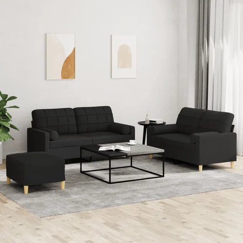 vidaXL 3-dijelni set sofa s jastucima crni od mikrovlakana