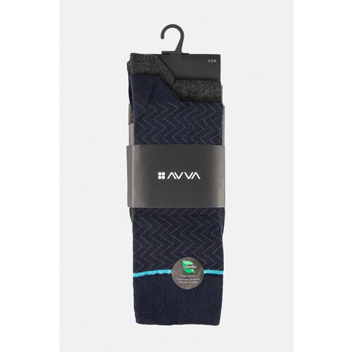 Avva Men's Navy Blue-Anthracite Plain/Patterned 2-pack Bamboo Cleat Socks Slike
