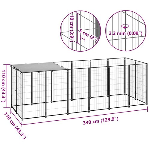  Kavez za pse crni 330 x 110 x 110 cm čelični Slike