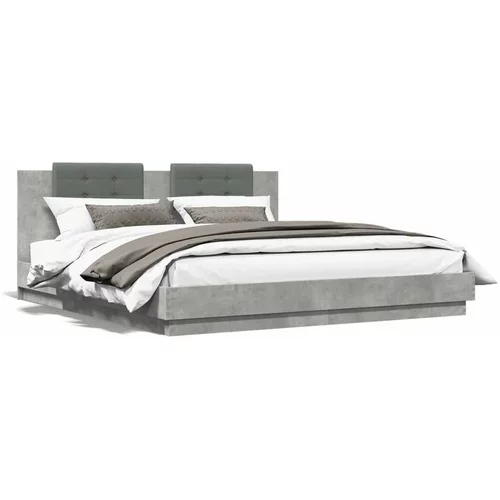  Okvir kreveta s uzglavljem LED siva boja betona 200 x 200 cm