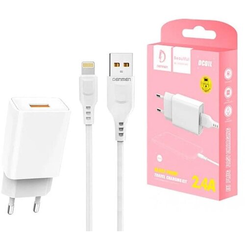 Denmen DC01L KIT single USB punjač - Lightning kabal Slike