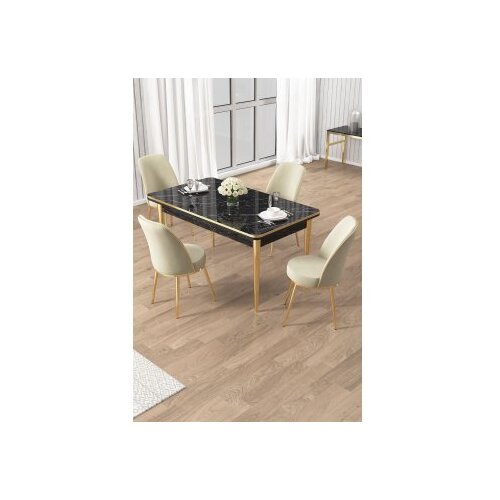 Hanah home Set trpezarijskog stola i stolica (5 delova) Rewa Black Marble Gold Cream Slike