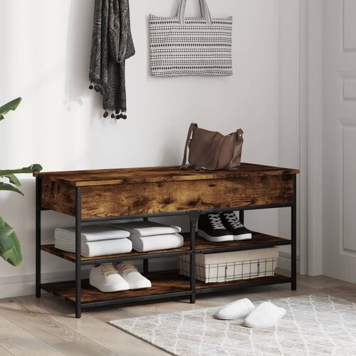  Klupa za cipele boja dimljenog hrasta 100x42,5x50 cm drvena Slike