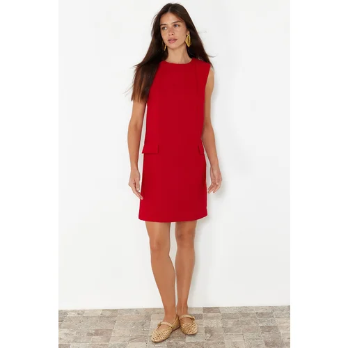 Trendyol Red Straight Cut Sleeveless Mini Woven Dress