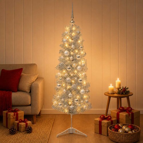  Umjetno usko božićno drvce s kuglicom 150 cm 150 LED lampica Cene