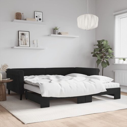 VidaXL Izvlečna dnevna postelja z vzmetnicami črna 100x200 cm žamet Slike