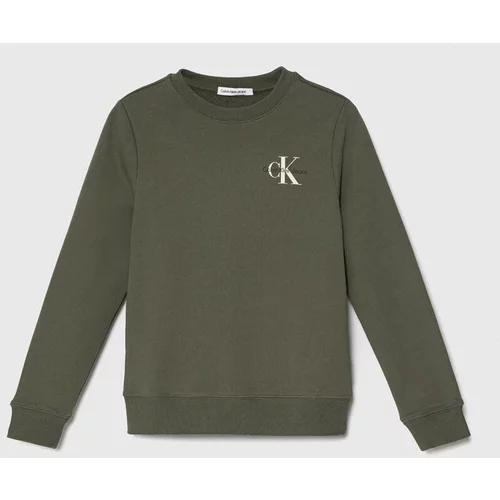 Calvin Klein Jeans Otroški bombažen pulover zelena barva