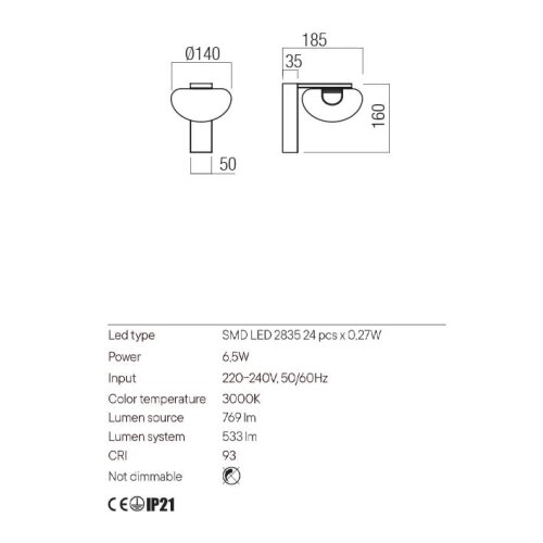  Redo 01-3242 - LED zidno svetlo SINCLAIR LED/6,5W/230V CRI 93 IP21 crno Slike