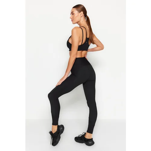 Trendyol Black Push Up Full Length Sports Leggings With Rib Fabric Detail