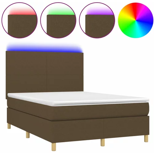 vidaXL Box spring postelja z vzmetnico LED temno rjava 140x190cm blago, (20726848)