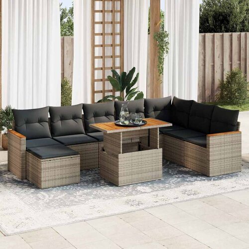 VidaXL 9-dijelni set vrtnih sofa poliratan i bagrem s jastucima sivi Slike