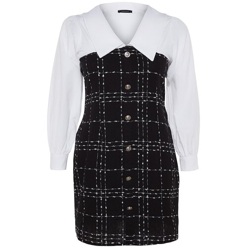 Trendyol Curve Black Plaid-Check Tweed Plus Size Dress Cijene