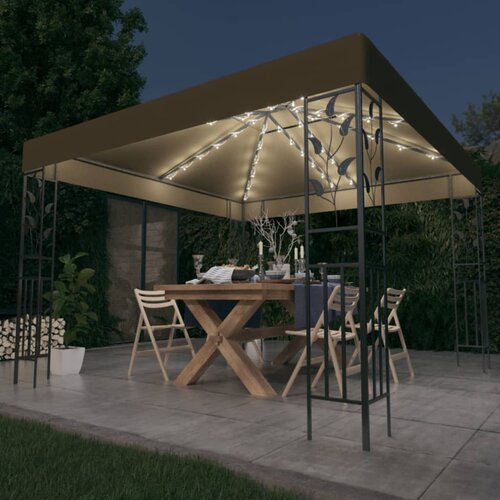 vidaXL paviljon z led lučkami 3x3 m taupe Cene