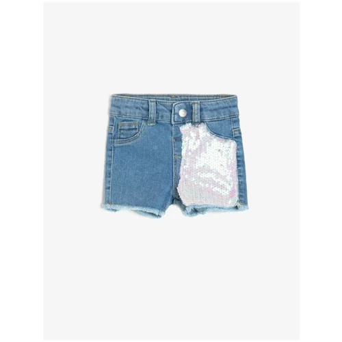 Koton Baby Girl Blue Girl Sequin Detailed Jean Shorts