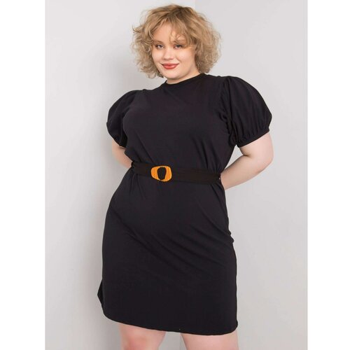 Fashion Hunters Black plus size dress with decorative sleeves Slike