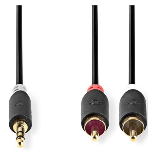 Nedis CABW22200AT20, Stereo audio kabl 3,5 mm mu&amp;scaron;ki, 2x RCA mu&amp;scaron;ki, Pozlaceni, 2,00 m, Antracit Slike