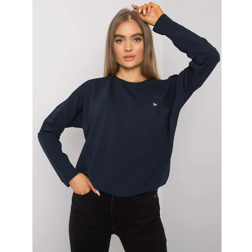 Fashion Hunters Dark blue cotton blouse with long sleeves