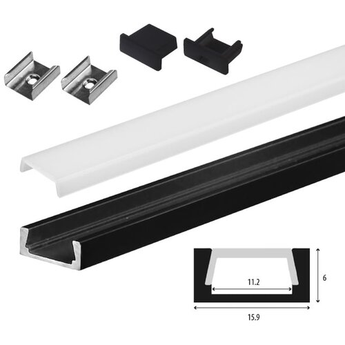  Set aluminijumski profil za LED trake 1m 15x6 mm crni Slike