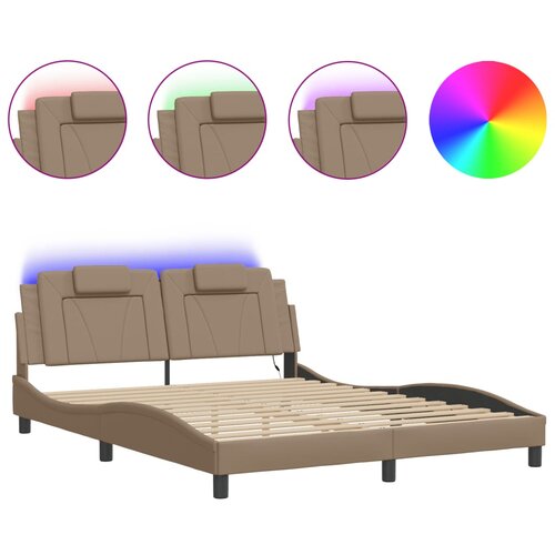Maison Chic Posteljni okvir - Dvoposteljna postelja - Zakonska postelja z LED lučkami kapučino 160x200 cm umetno usnje-J5659, (21761652) Slike