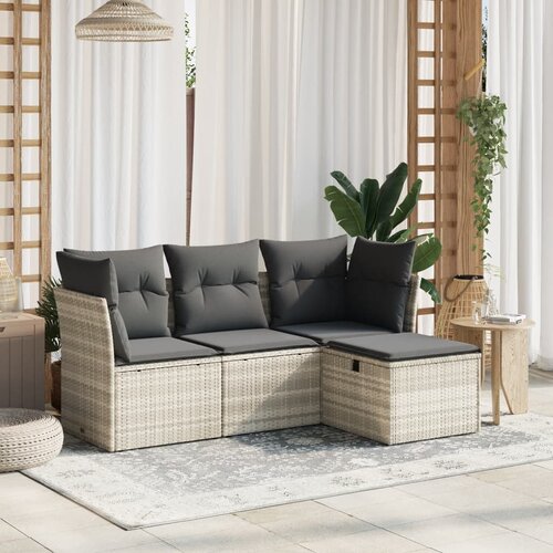 vidaXL 4-dijelni set vrtnih sofa s jastucima svijetlosivi poliratan Cijene
