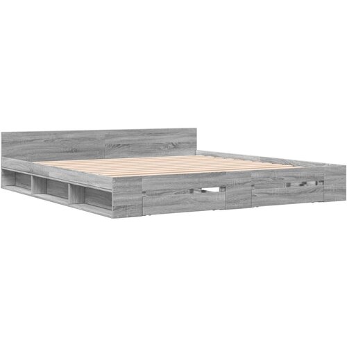  Okvir za krevet s ladicama boja hrasta 200x200 cm drveni Siva 200 x 200 cm Slike
