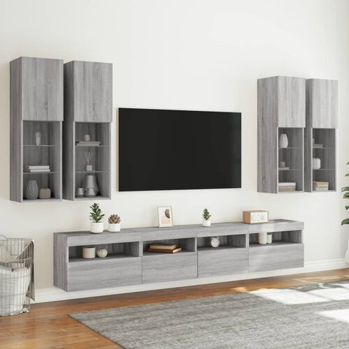  7-dijelni set zidnih TV ormarića LED boja hrasta sonome Siva Slike