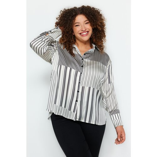 Trendyol Curve Black and White Striped Woven Shirt Slike