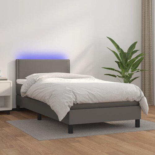 The Living Store Box spring postelja z vzmetnico LED siv 90x190 cm umetno usnje - Box Spring Postelja, (21520640) Cene