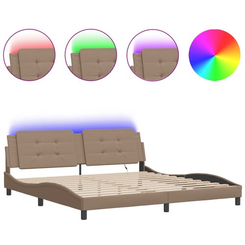 Maison Chic Posteljni Okvir - Dvoposteljna postelja z LED lučkami kapučino 200x200 cm umetno usnje, (22082435) Cene