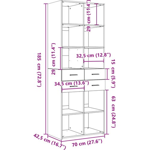  Visoka komoda boja hrasta 70x42,5x185 cm od konstruiranog drva Slike