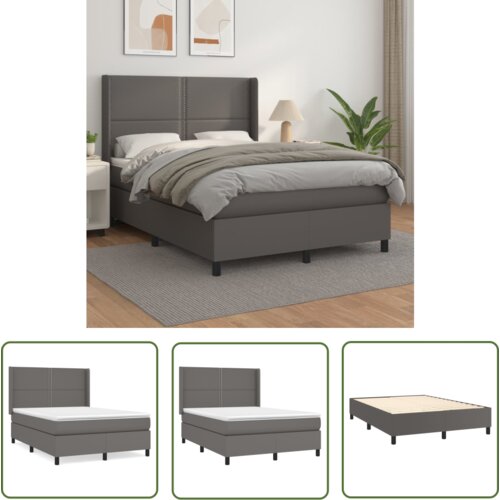 The Living Store Box spring postelja z vzmetnico siva 140x190 cm umetno usnje - Box Spring Postelja, (21737496) Cene