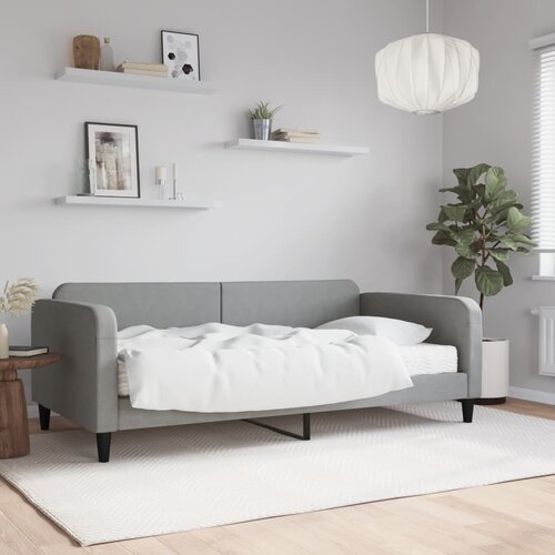 VidaXL Dnevna postelja z vzmetnico svetlo siva 100x200 cm blago Slike