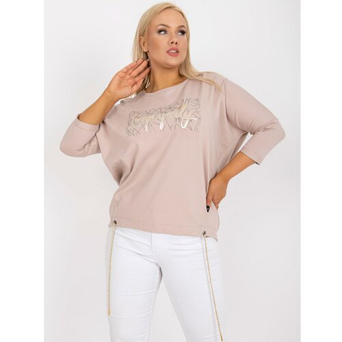 Fashion Hunters Light beige everyday plus size blouse with an applique Slike