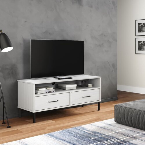 vidaXL TV omarica s kovinskimi nogami bela trdna borovina OSLO Cene