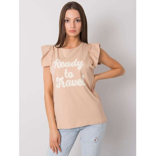 Fashion Hunters Ladies&amp;#039; beige blouse with a print Slike