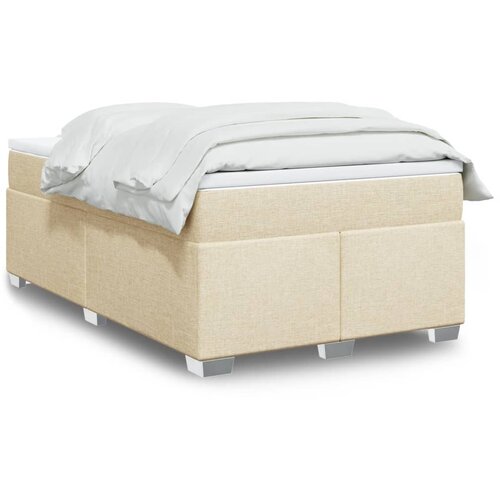 vidaXL Box spring postelja z vzmetnico krem 120x200 cm blago Cene