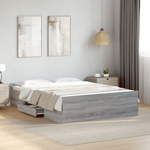 Furnova Posteljni okvir s predali siva sonoma 140x190 cm inženirski les, (21935352) Slike
