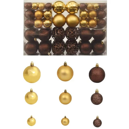 vidaXL Novoletne kroglice 100 kosov 3/4/6 cm rjave/bronaste/zlate
