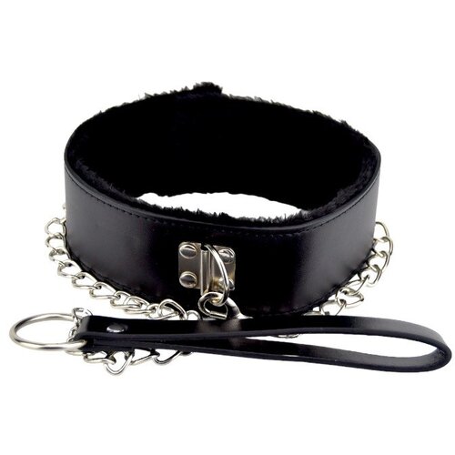BOUND TO PLEASE Ovratnica S Povodcem Furry Black Cene