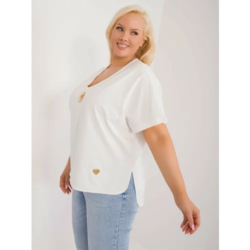 Fashion Hunters Ecru casual plus-size blouse with slits
