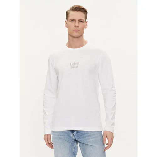 Calvin Klein Majica z dolgimi rokavi Line Logo K10K112483 Bela Regular Fit