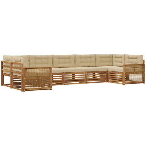  Set vanjskih sofa 7 kom. Prirodna i bež Čvrsto drvo akacije Slike