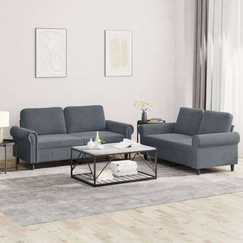  2-dijelni set sofa s jastucima tamnosivi baršunasti Cene