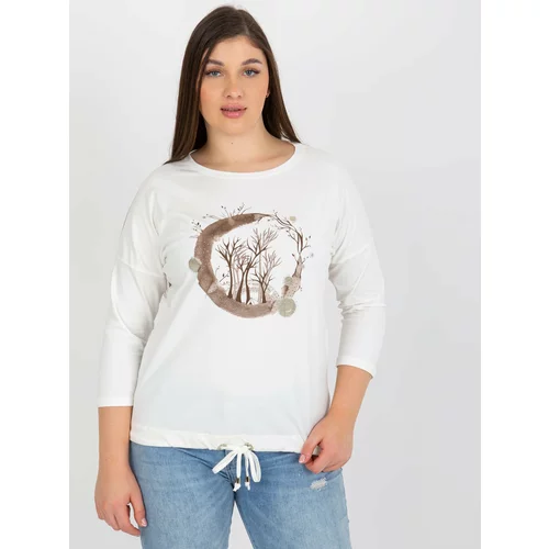 Fashion Hunters Ecru women's blouse large size with print and jerseys