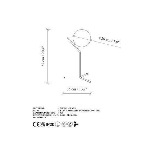 Opviq Stona lampa Luminar-14161, 35x30x52 cm, IP20, Zlatna boja Slike