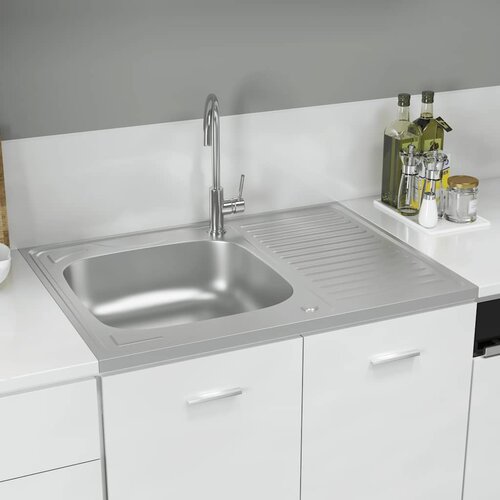  Kuhinjski sudoper s cjedilom srebrni 800 x 600 x 155 mm čelični Cene