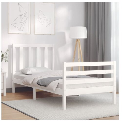 vidaXL Okvir kreveta s uzglavljem bijeli 2FT6 mali od masivnog drva Cijene