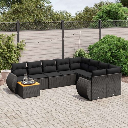 VidaXL 10-dijelni set vrtnih sofa s jastucima crni od poliratana Slike