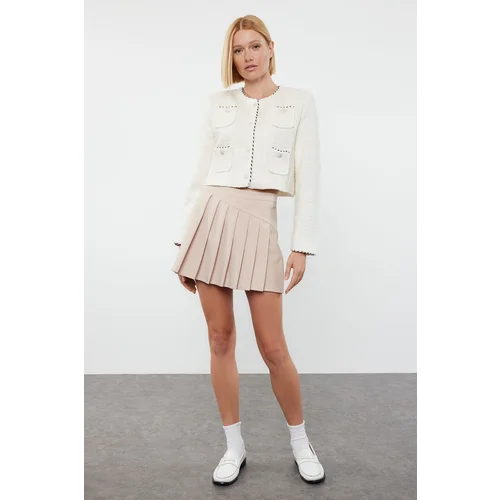 Trendyol Beige Pleated Woven Shorts Skirt